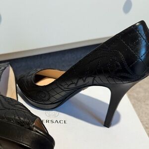 Versace Black Peep Toe Pumps